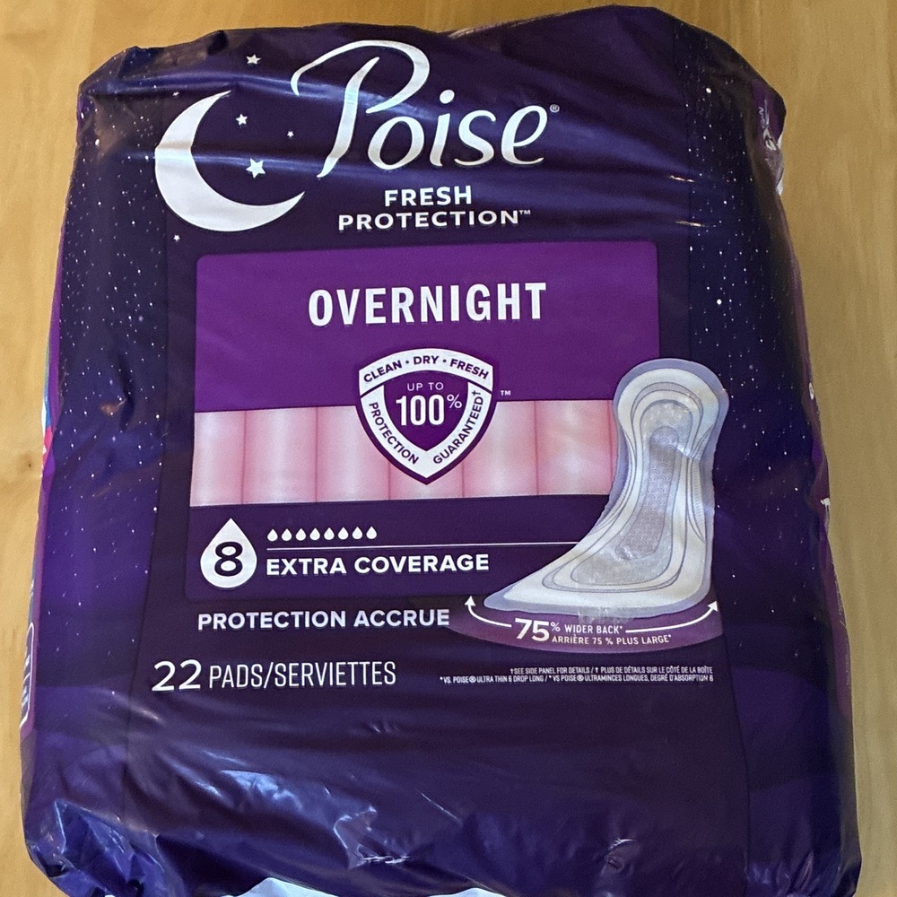 Poise Incontinence Pads Overnight Fresh Protection 22ct 8 Extra Coverage *Read